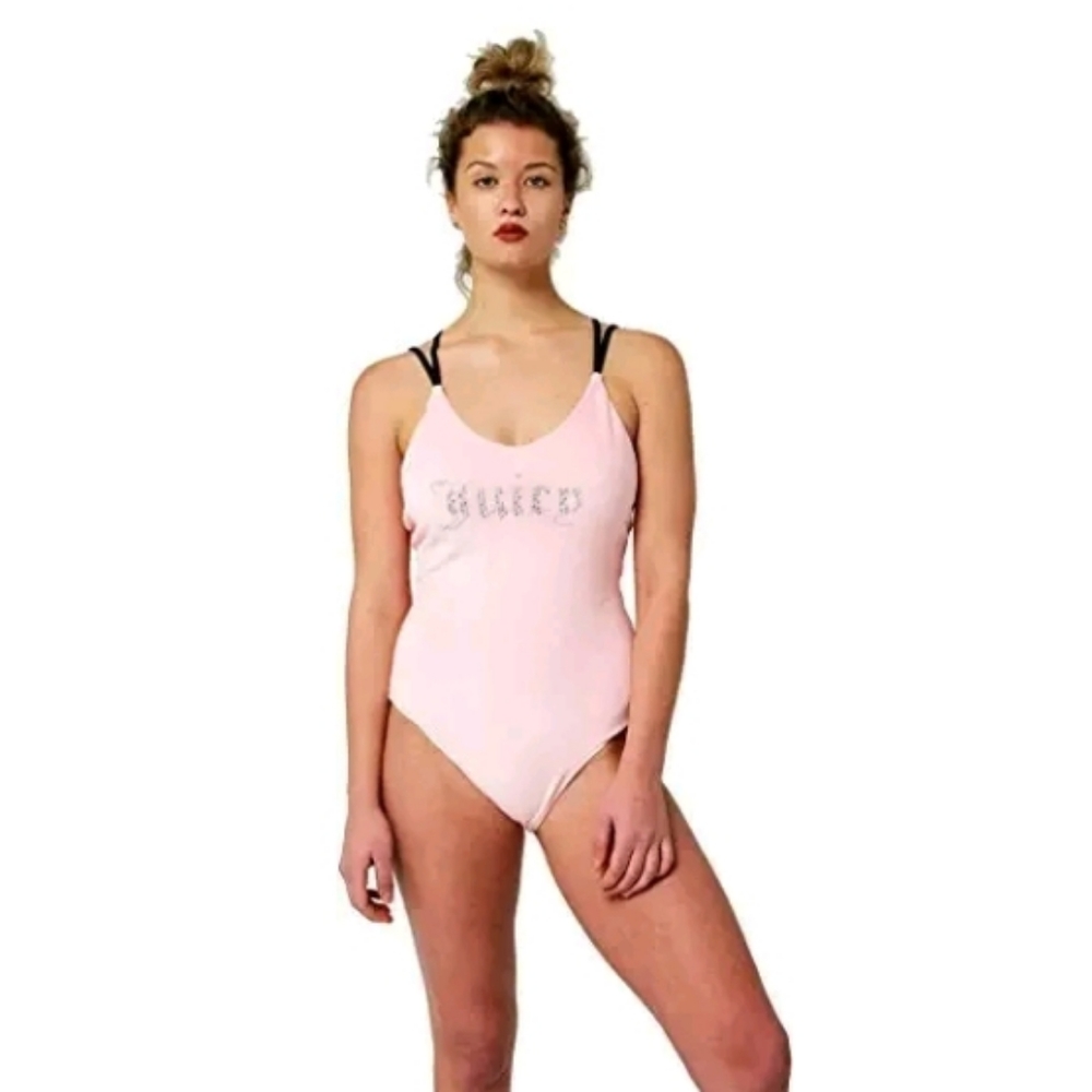 NWT Juicy Couture One Piece Swimsuit Women's Velour Pink Barbie Medium
